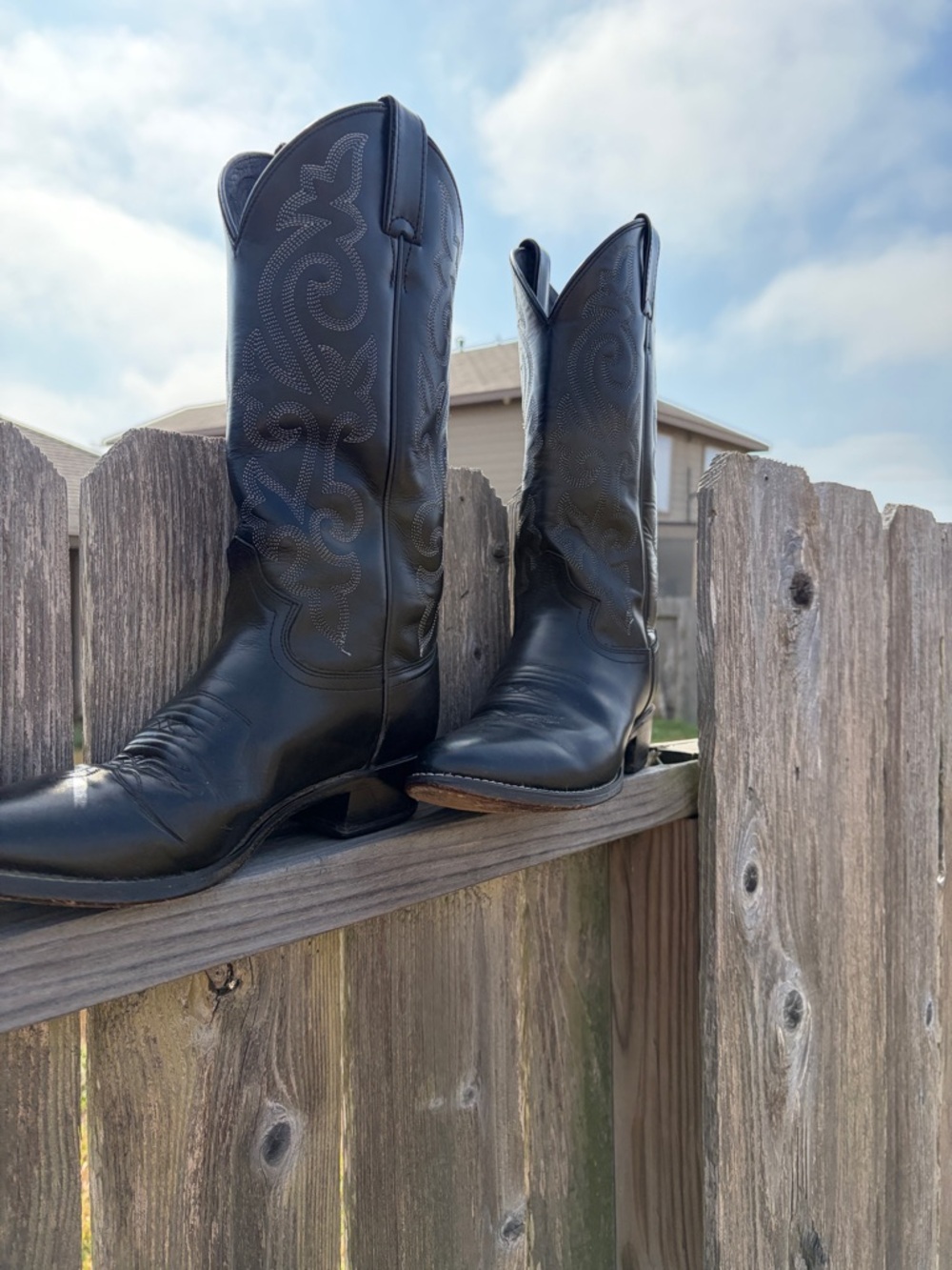 Justin Black Leather Western Cowboy Boots Men’s 8.5 D USA Made Classic Stitch